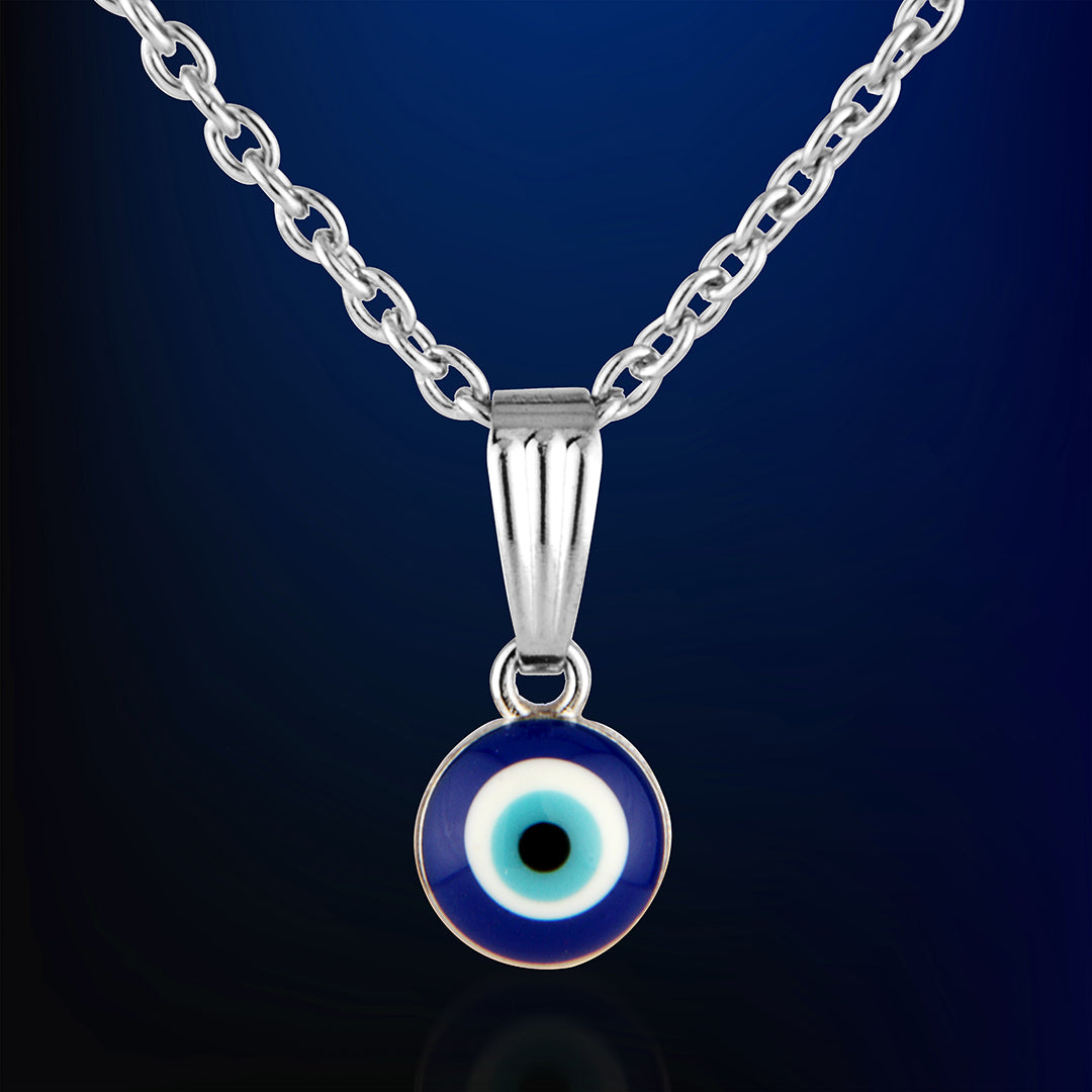 Silver Chain with Blue Evil Eye Pendant Necklace