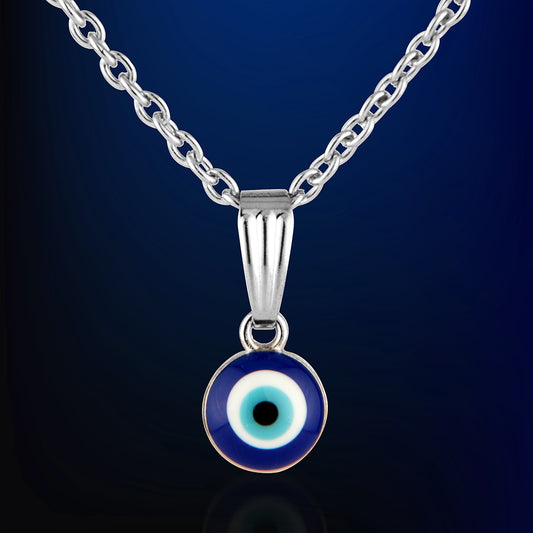 Silver Chain with Blue Evil Eye Pendant Necklace