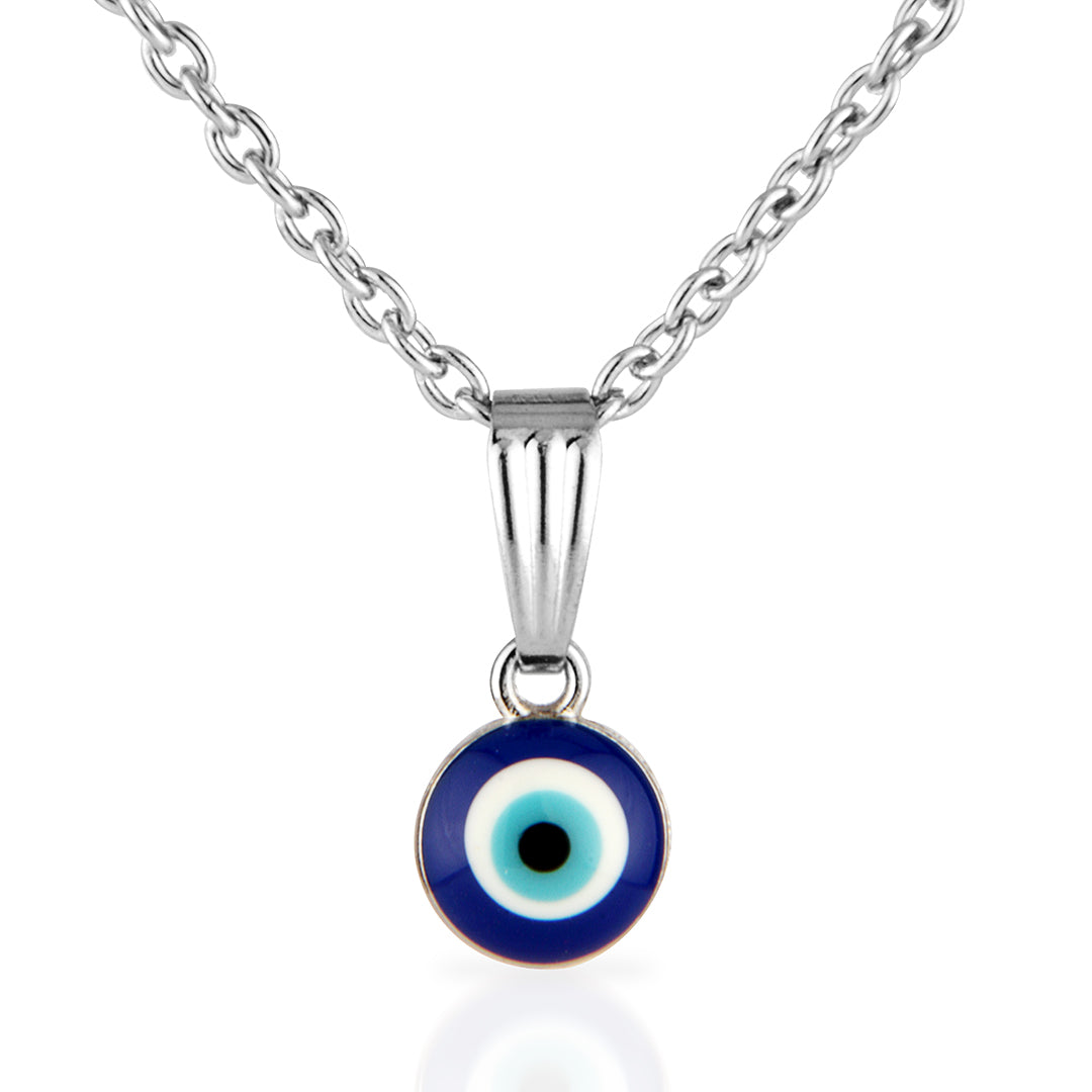 Silver Chain with Blue Evil Eye Pendant Necklace