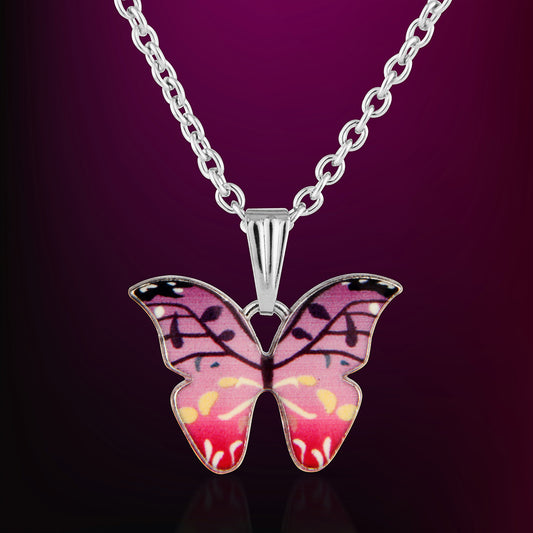 Floral Pink Butterfly Charm Necklace