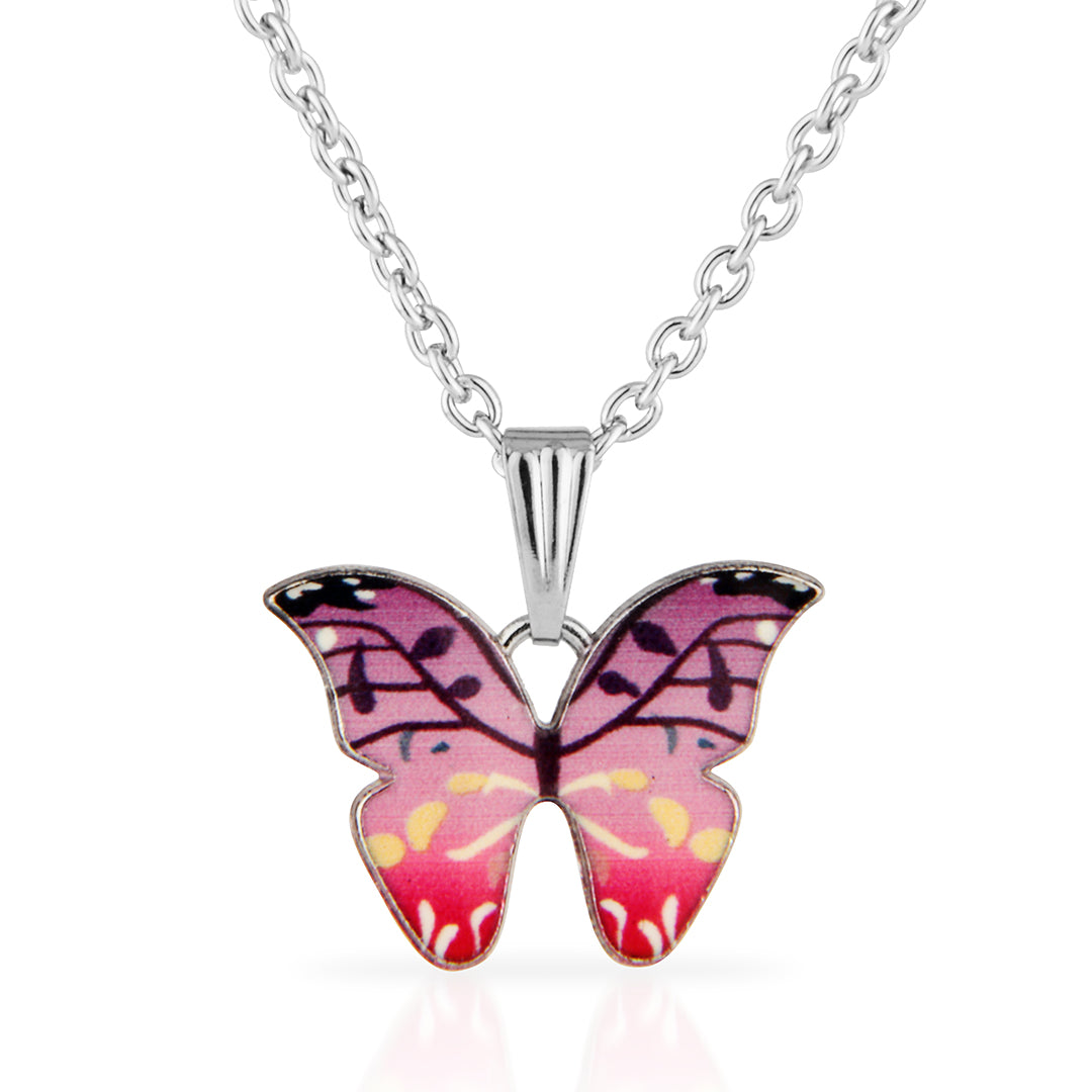 Floral Pink Butterfly Charm Necklace