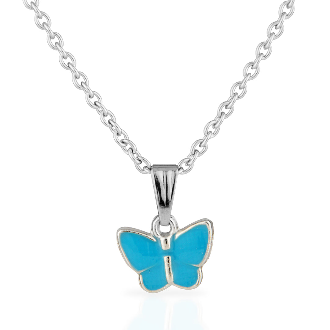 Cute Blue Butterfly Silver Necklace