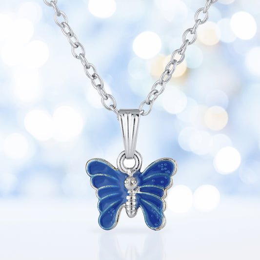 Dainty Blue Butterfly Charm Necklace - Fun & Stylish