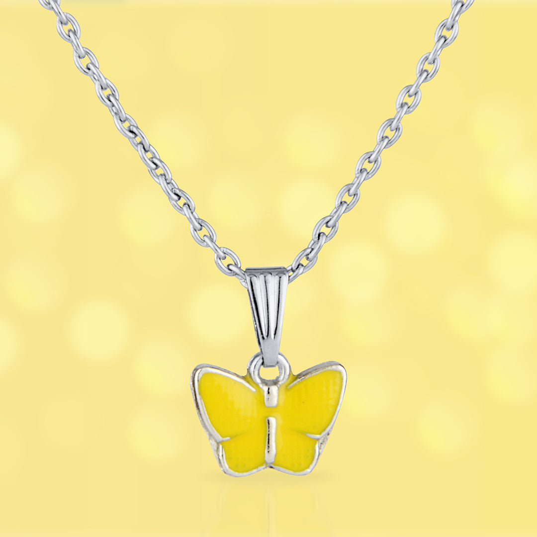 Cute Yellow Butterfly Silver Necklace