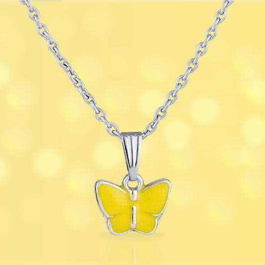 Cute Yellow Butterfly Silver Necklace