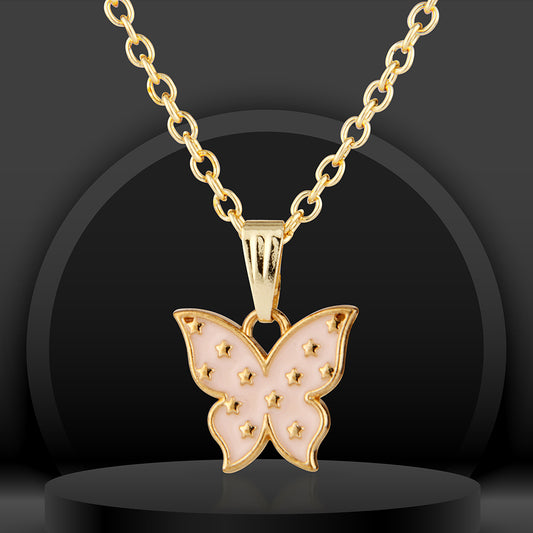 Celestial Baby Pink Star Butterfly Necklace
