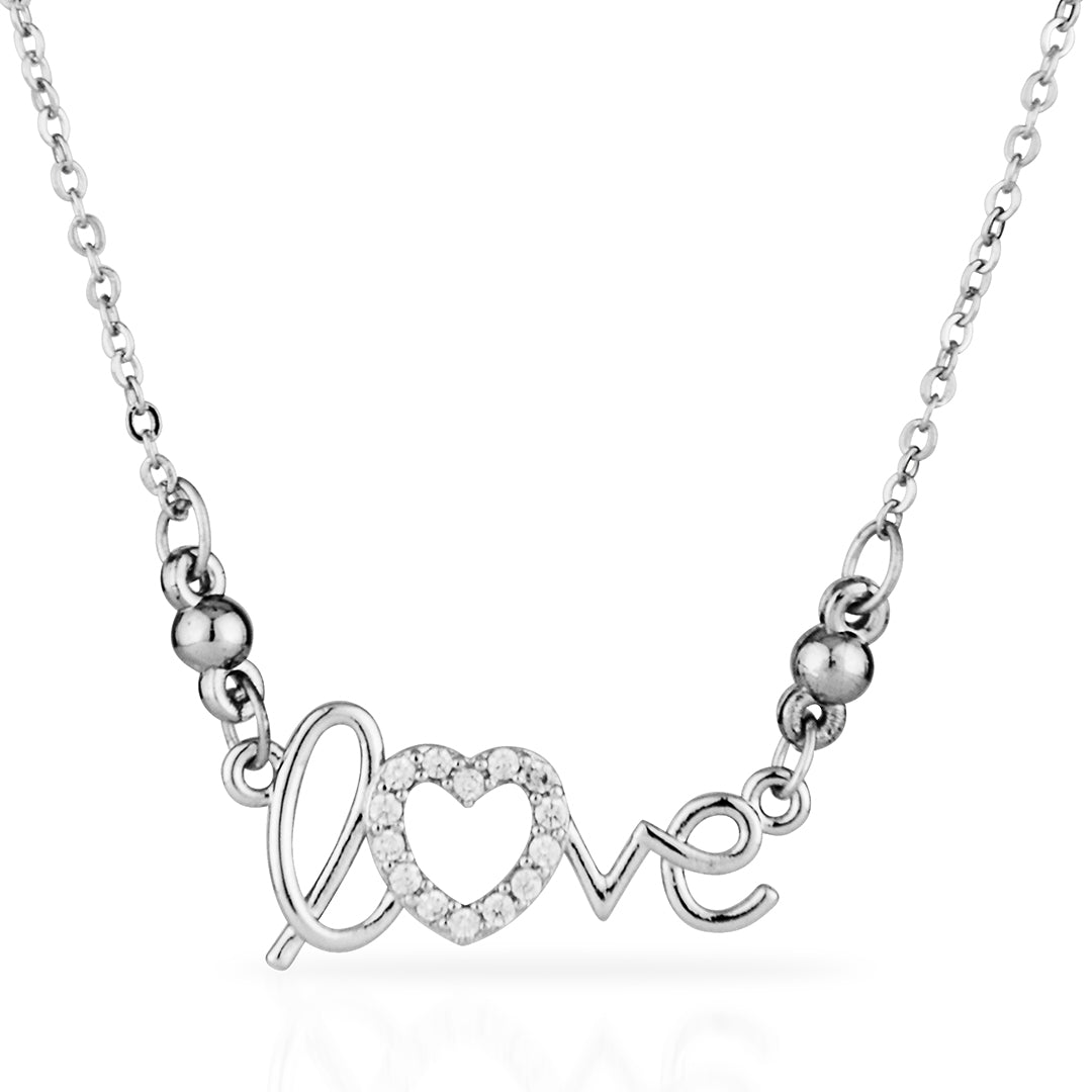 Sterling Silver "Love" Necklace with American Diamonds