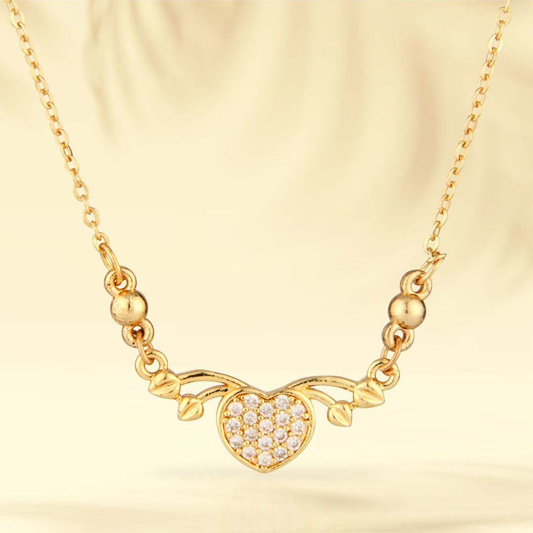 Gold Plated Heart Necklace with American Diamonds