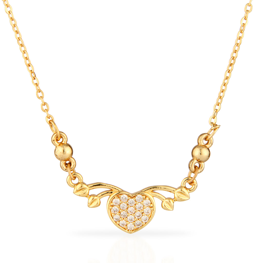 Gold Plated Heart Necklace with American Diamonds