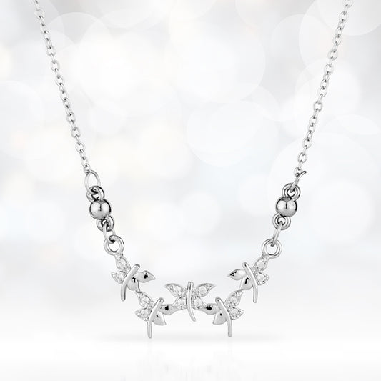 Sterling Silver Butterfly Cluster Necklace with American Diamonds