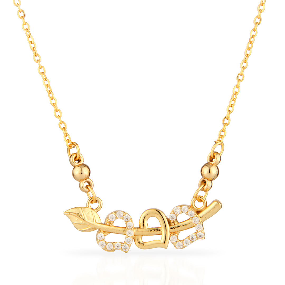 Gold Plated Heart & Arrow Necklace with American Diamonds