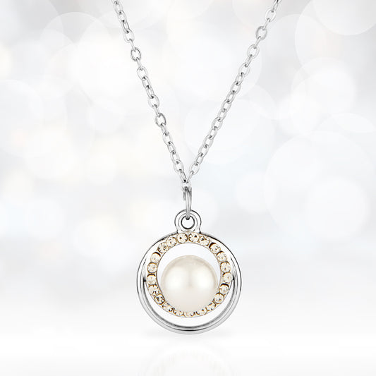 Sterling Silver Pearl & Crystal Halo Necklace