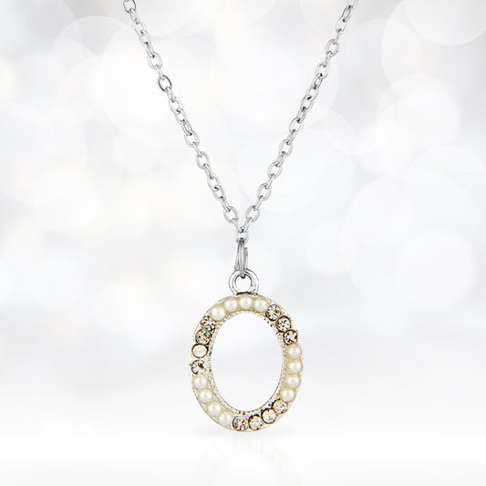 Sterling Silver Initial "O" Necklace with Pearls and Crystals