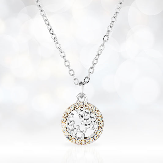 Sterling Silver Tree of Life Necklace with Crystal Halo