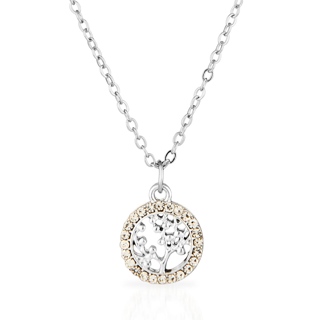 Sterling Silver Tree of Life Necklace with Crystal Halo