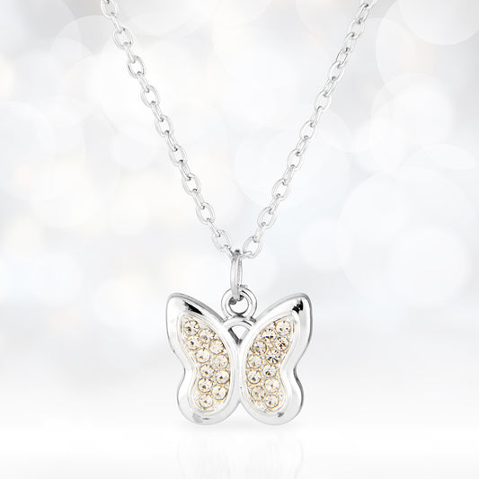 Sterling Silver Pave Crystal Butterfly Necklace