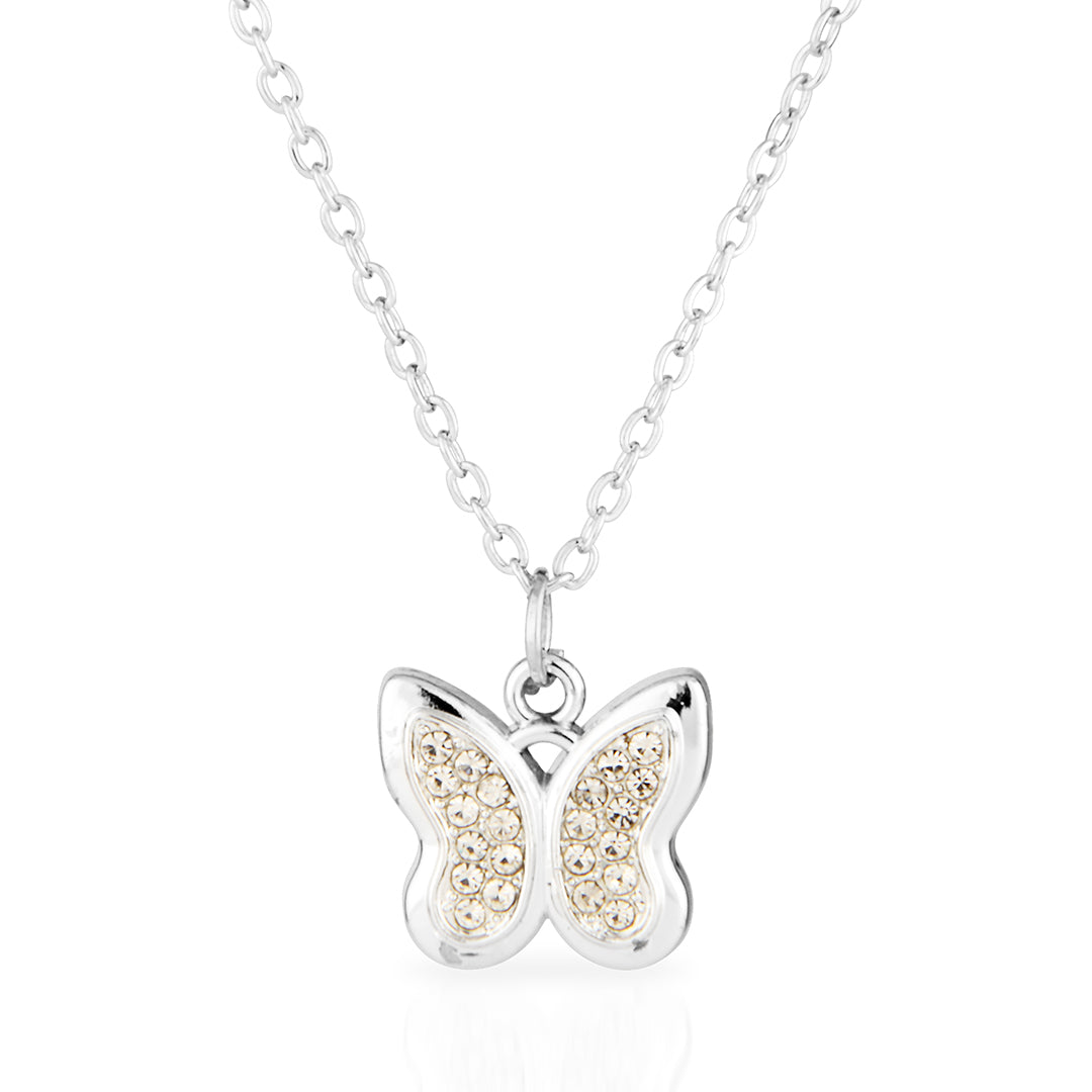Sterling Silver Pave Crystal Butterfly Necklace