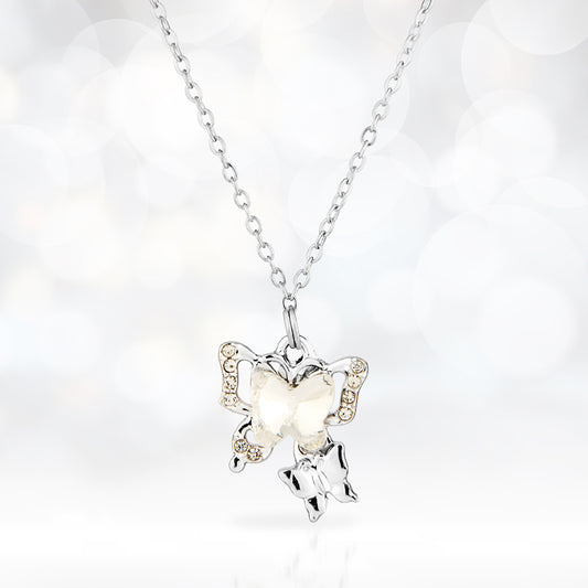 Sterling Silver Double Butterfly Necklace with Champagne Crystals