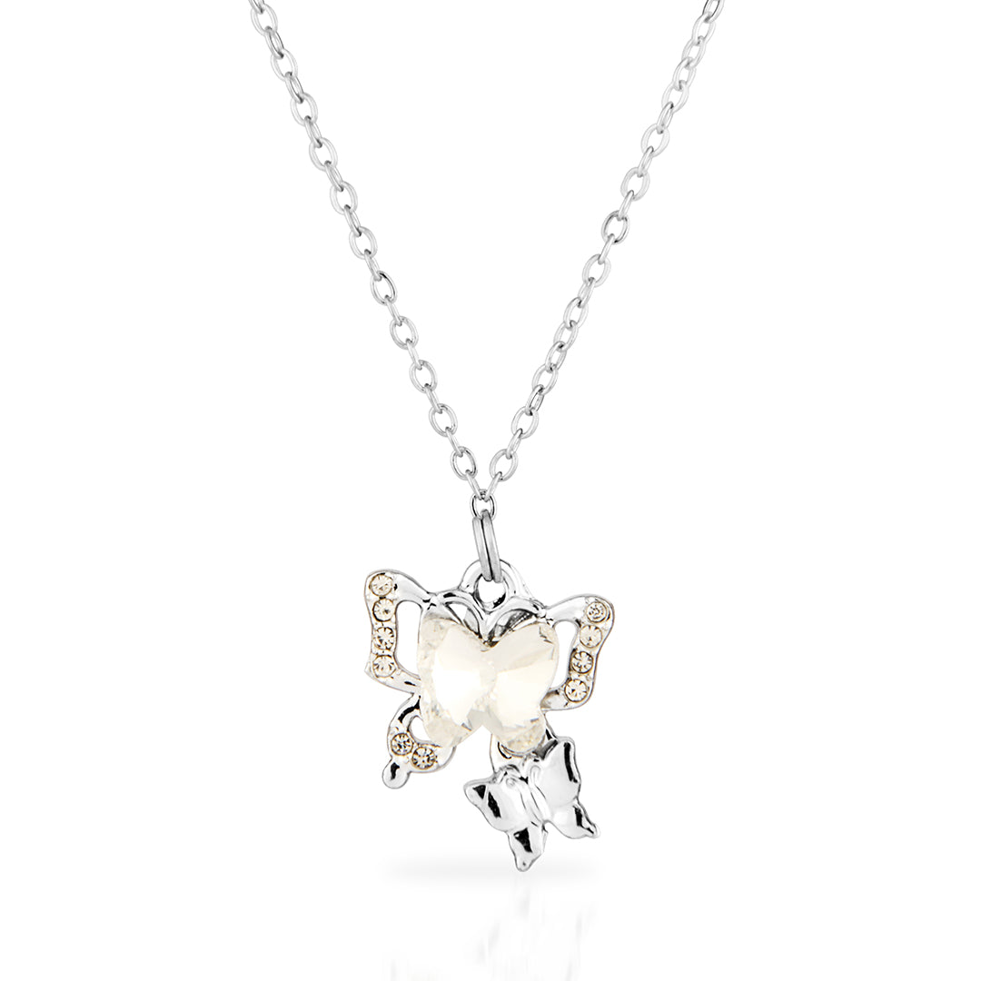 Sterling Silver Double Butterfly Necklace with Champagne Crystals