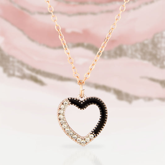 Rose Gold Plated Dual-Tone Heart Necklace with Crystals