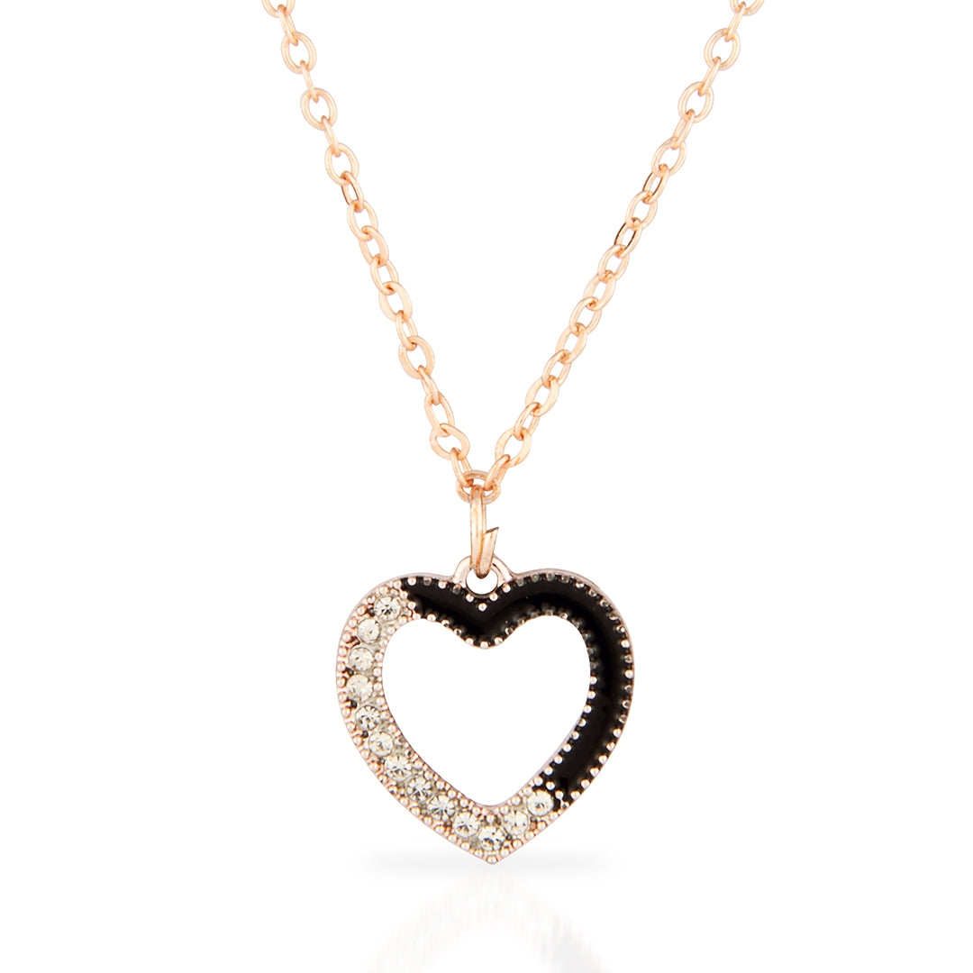 Rose Gold Plated Dual-Tone Heart Necklace with Crystals