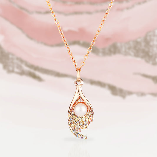 Rose Gold Plated Wing Necklace with Pearl & Crystals