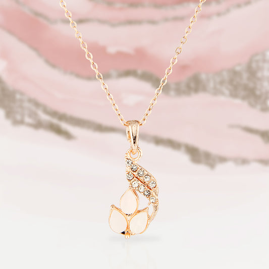 Rose Gold Plated Trio Leaf Necklace with Crystals