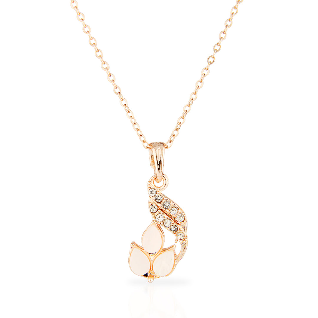 Rose Gold Plated Trio Leaf Necklace with Crystals