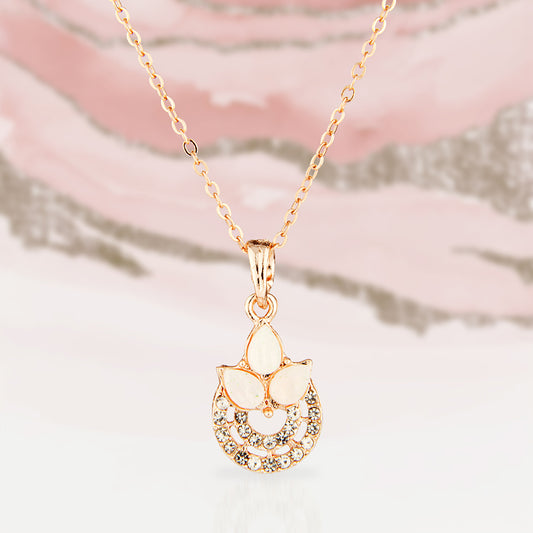 Rose Gold Plated Floral Necklace with Crystals