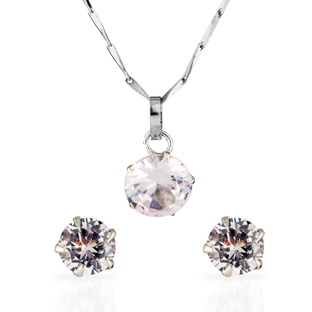 Sterling Silver Solitaire Necklace & Stud Earrings Set