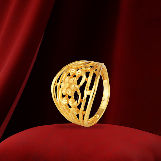 Contemporary Gold Dome Ring with Abstract Design