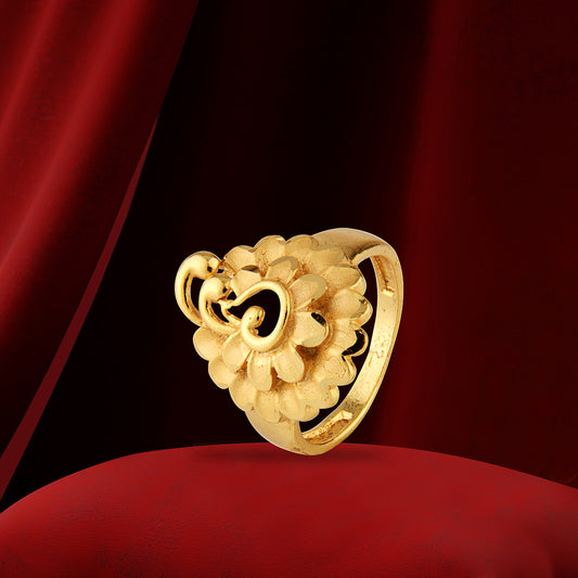Blooming Floral Gold Ring with Swirl Accents