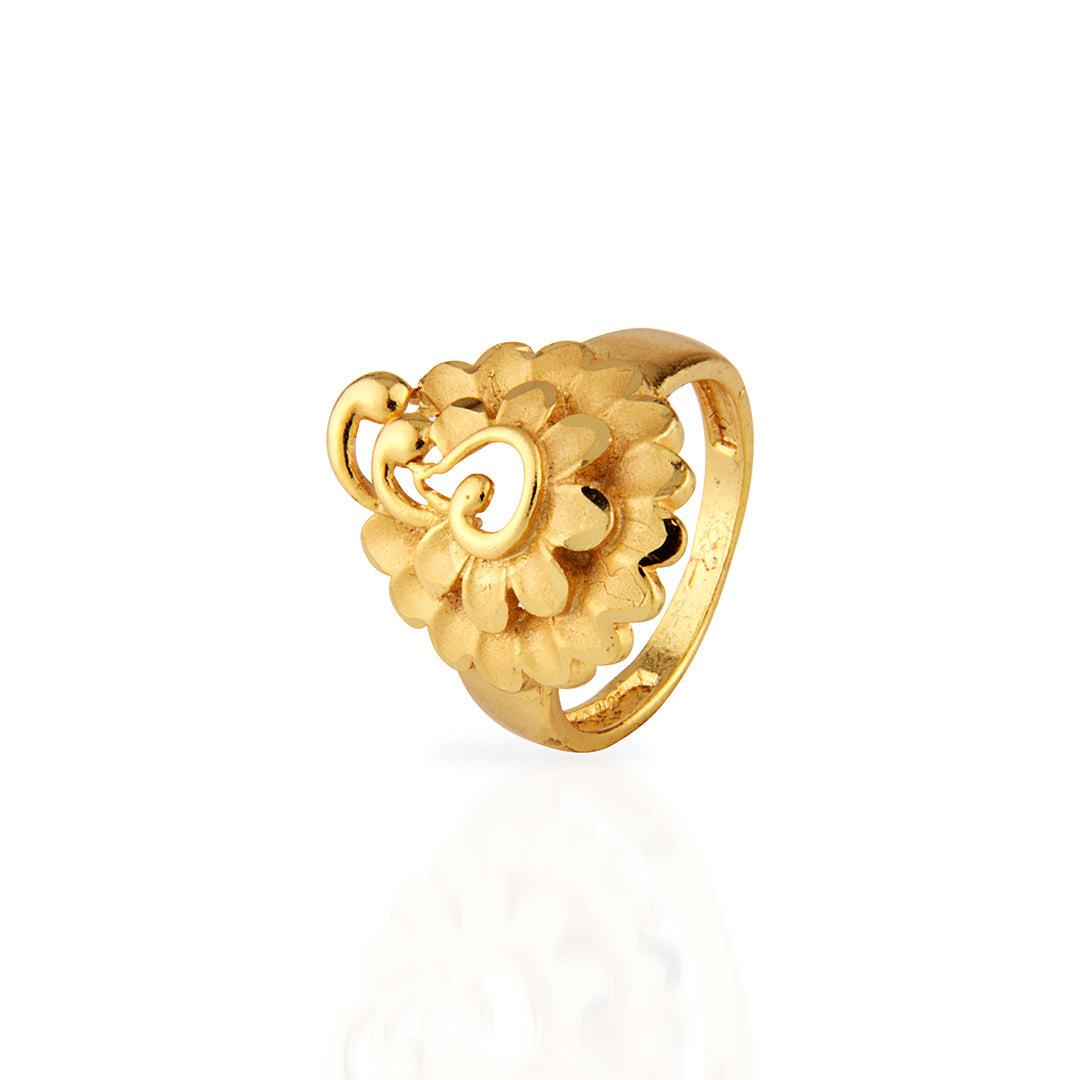 Blooming Floral Gold Ring with Swirl Accents