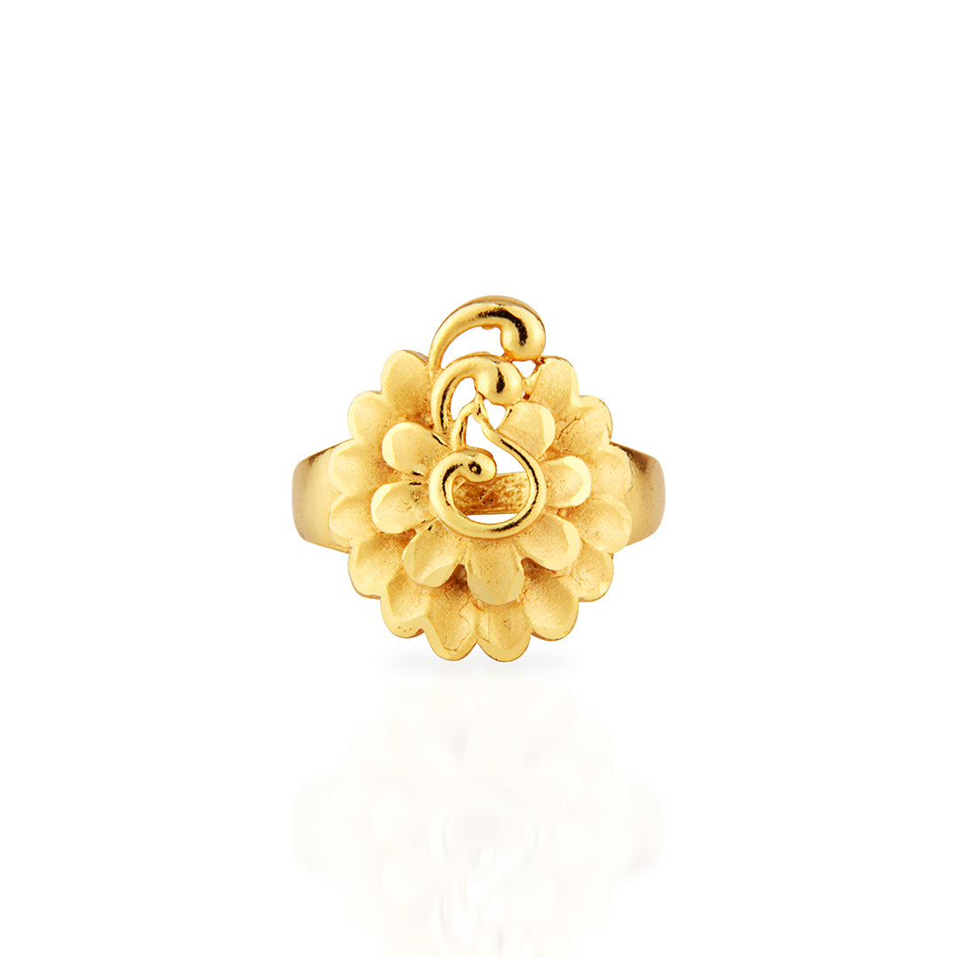 Blooming Floral Gold Ring with Swirl Accents
