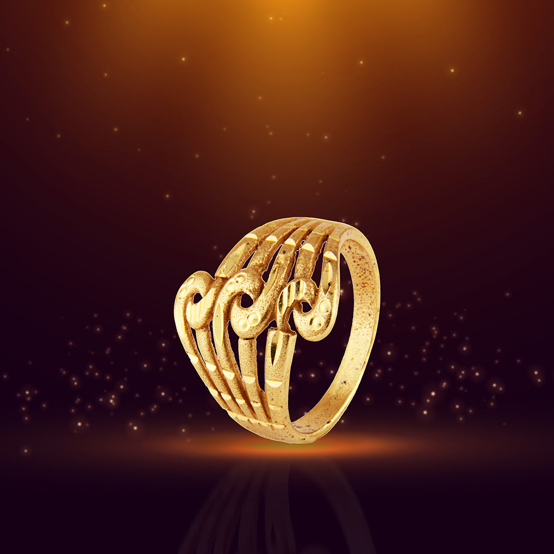 Elegant Gold Wave & Scroll Multi-Band Ring