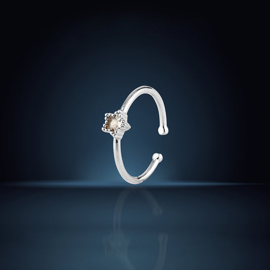 Delicate Sterling Silver Adjustable Open Ring with Star-Set Cubic Zirconia