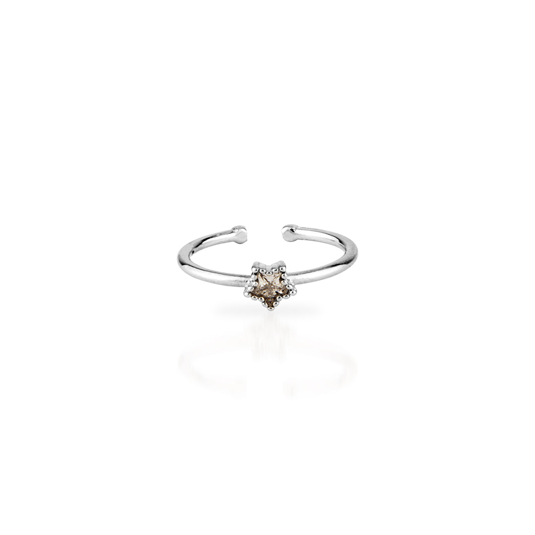 Delicate Sterling Silver Adjustable Open Ring with Star-Set Cubic Zirconia