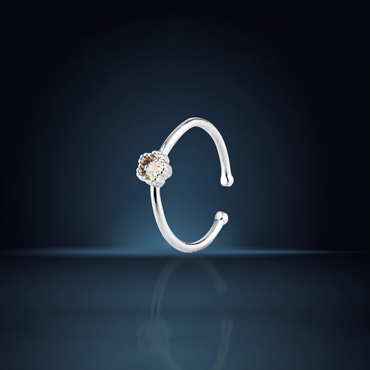Delicate Sterling Silver Adjustable Open Ring with Star-Set Round Cubic Zirconia