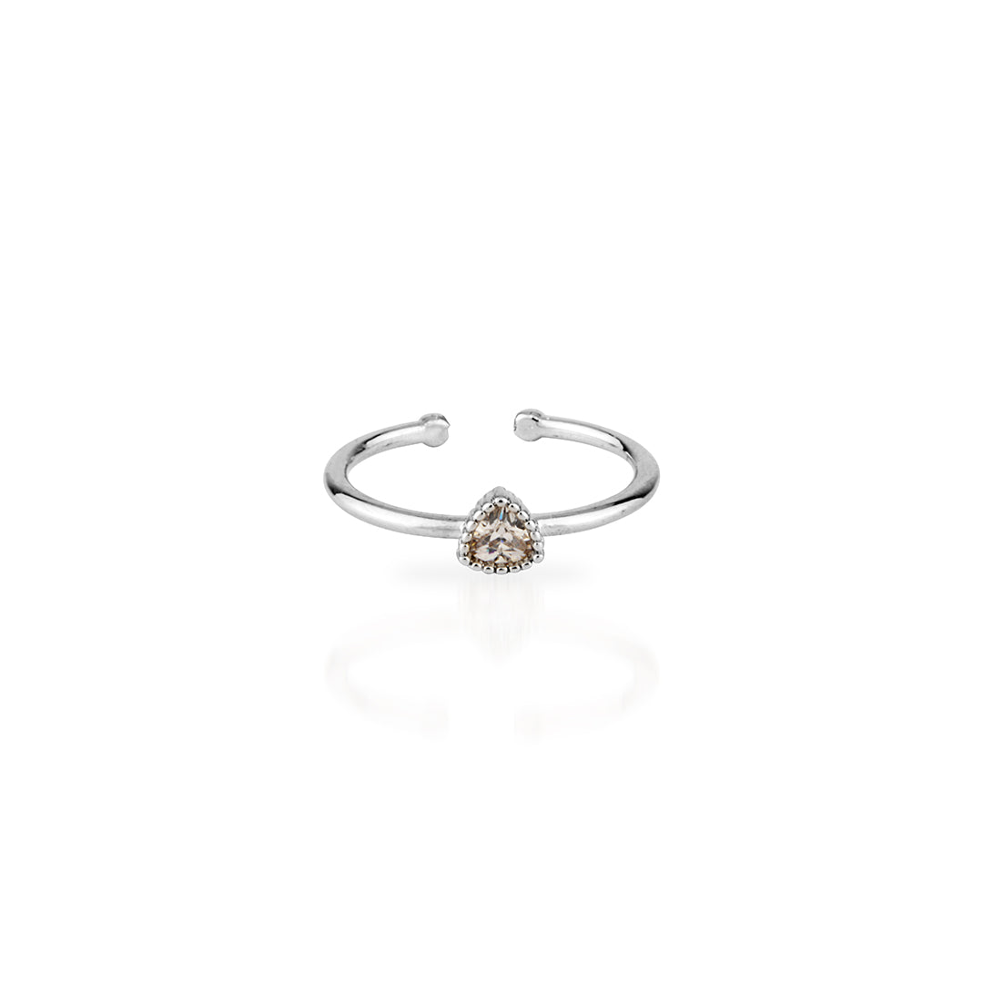 Delicate Sterling Silver Adjustable Open Ring with Triangle-Set Cubic Zirconia