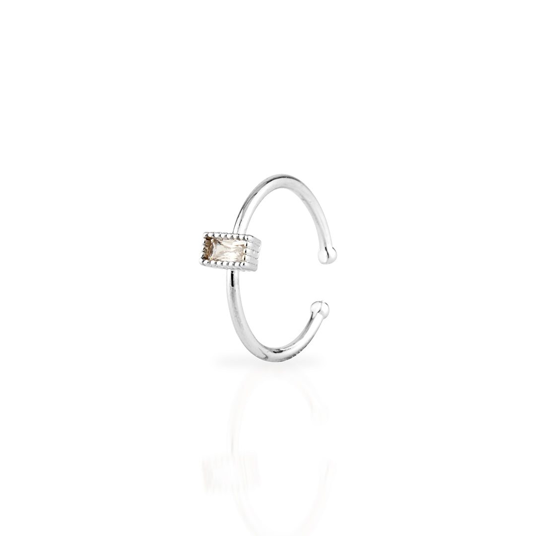 Delicate Sterling Silver Adjustable Open Ring with Baguette Cubic Zirconia