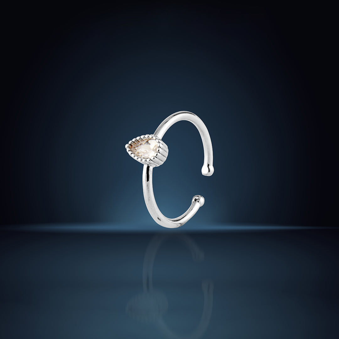 Delicate Sterling Silver Adjustable Open Ring with Pear-Cut Cubic Zirconia