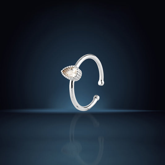 Delicate Sterling Silver Adjustable Open Ring with Pear-Cut Cubic Zirconia