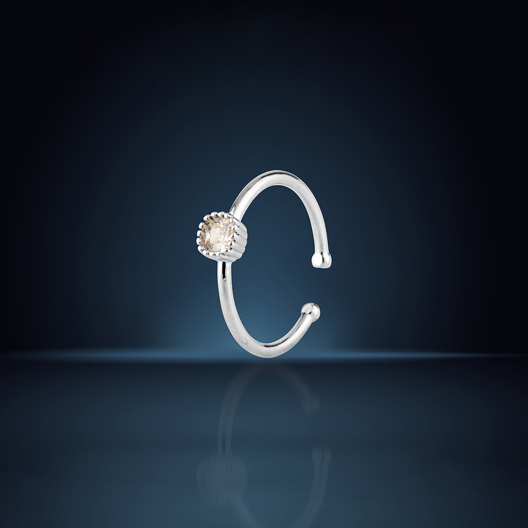 Delicate Sterling Silver Adjustable Open Ring with Square CZ in Textured Bezel