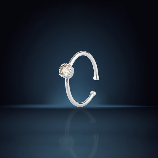 Delicate Sterling Silver Adjustable Open Ring with Square CZ in Textured Bezel