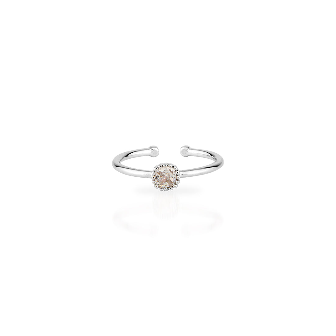 Delicate Sterling Silver Adjustable Open Ring with Square CZ in Textured Bezel