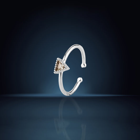 Delicate Sterling Silver Adjustable Open Ring with Geometric Triangle CZ