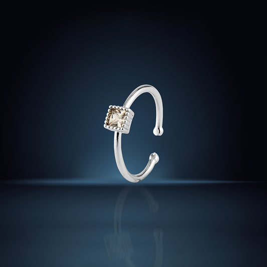 Delicate Sterling Silver Adjustable Open Ring with Square CZ in Geometric Bezel