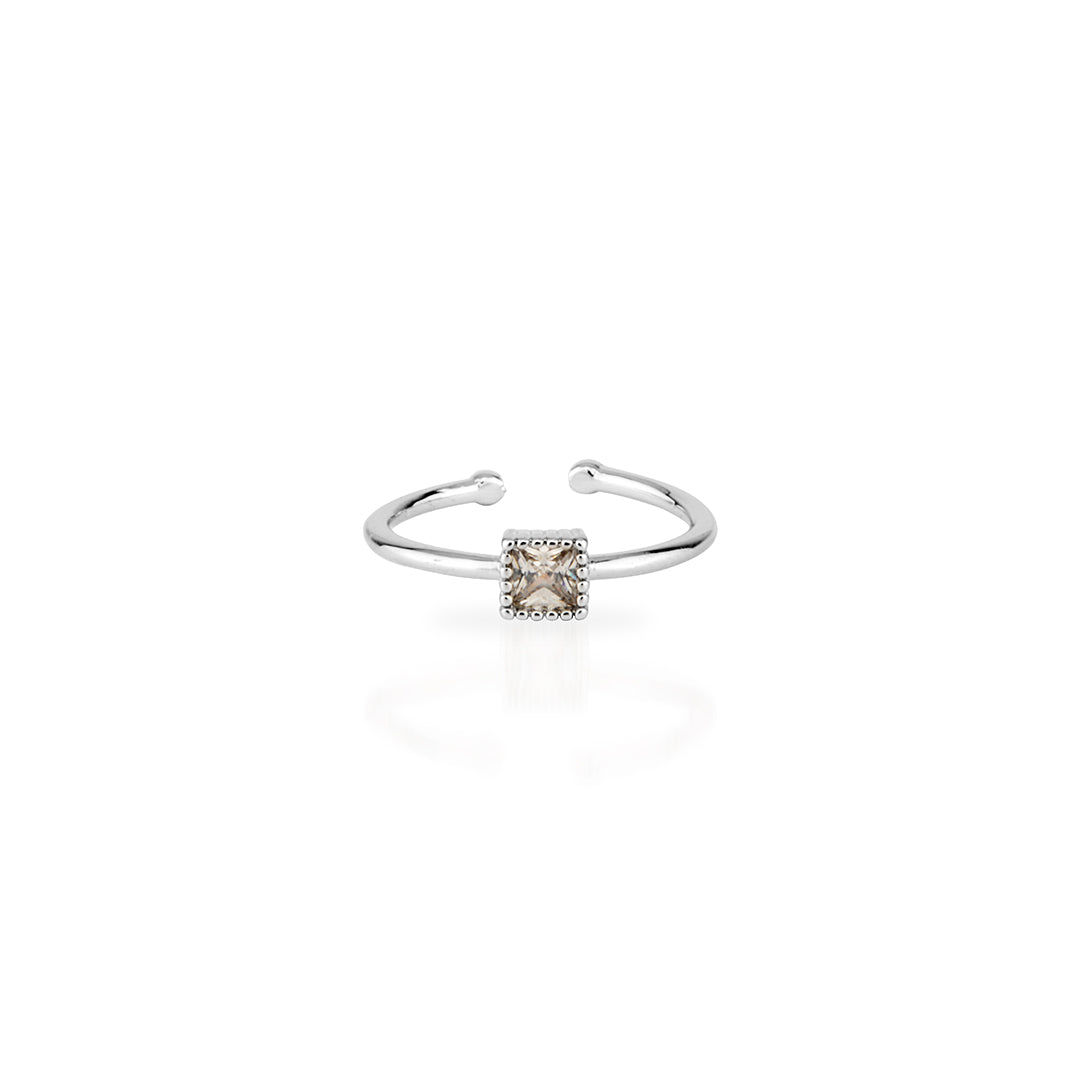 Delicate Sterling Silver Adjustable Open Ring with Square CZ in Geometric Bezel