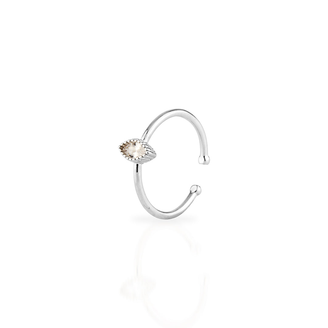 Delicate Sterling Silver Adjustable Open Ring with Marquise Cubic Zirconia