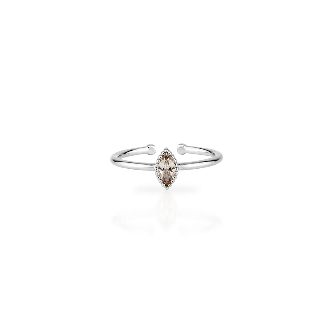 Delicate Sterling Silver Adjustable Open Ring with Marquise Cubic Zirconia